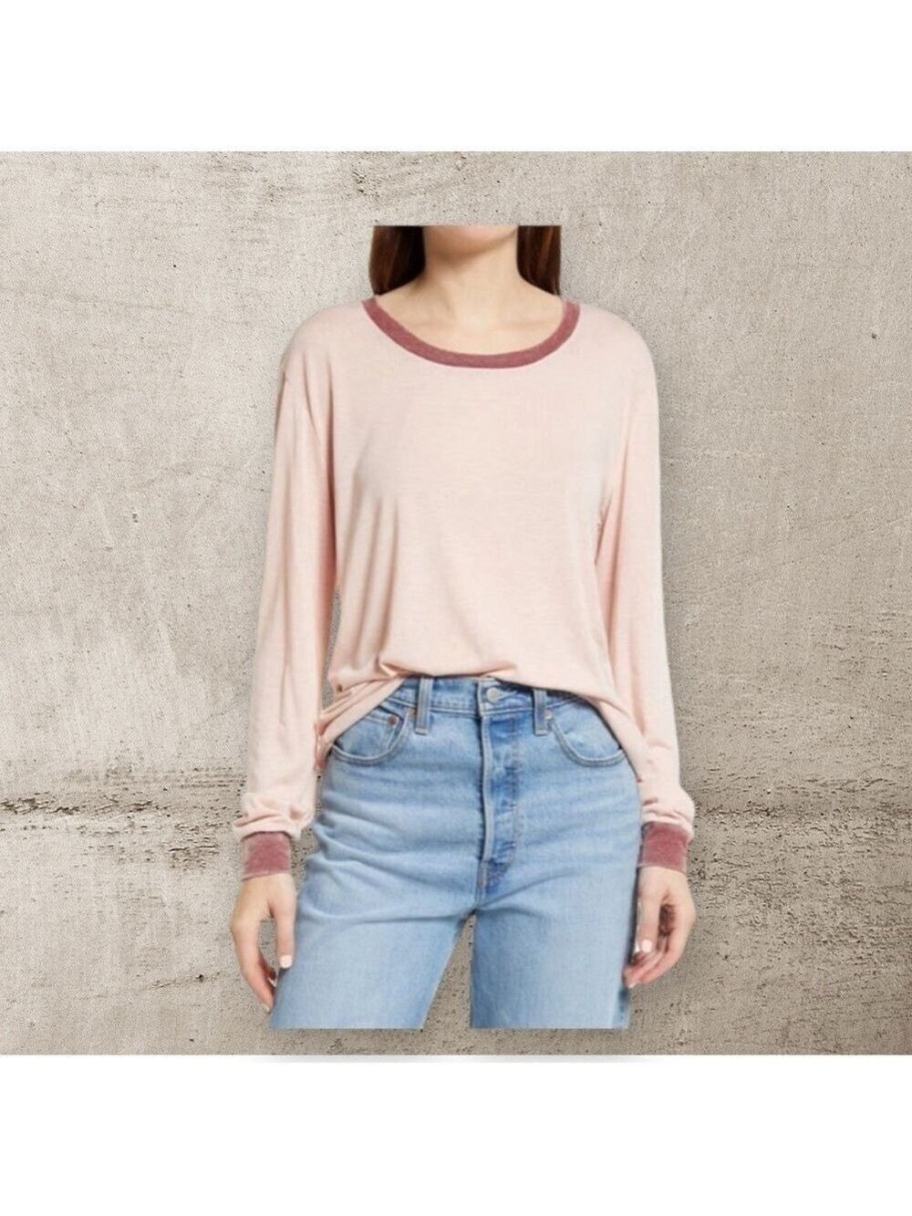 Treasure & Bond long sleeve ringer t shirt pink smoke red combo crewneck size XS